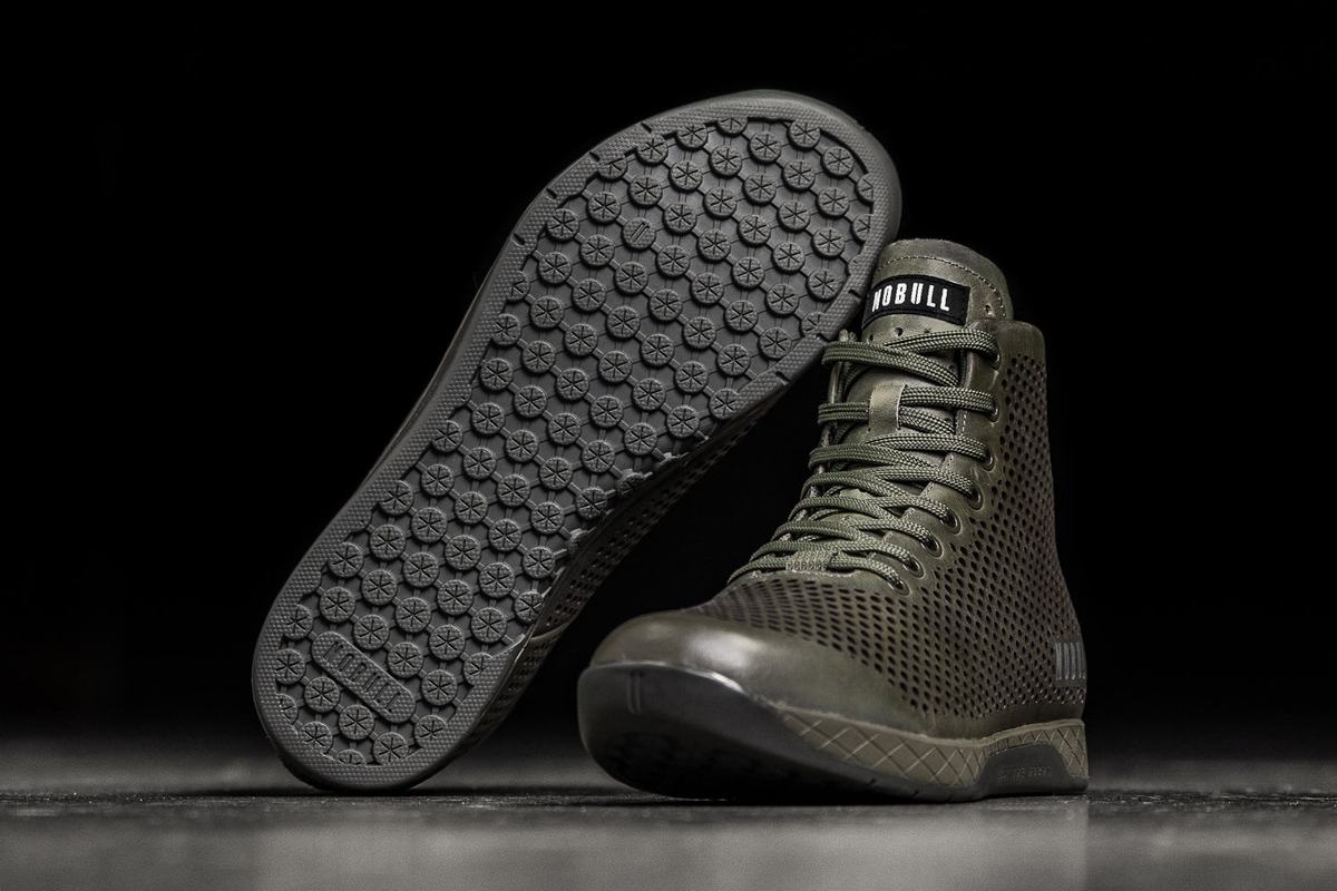 Nobull High-Top Leather Women's Trainers Olive | Australia (GK1967)